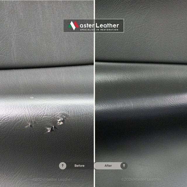 Black leather tear repair close up