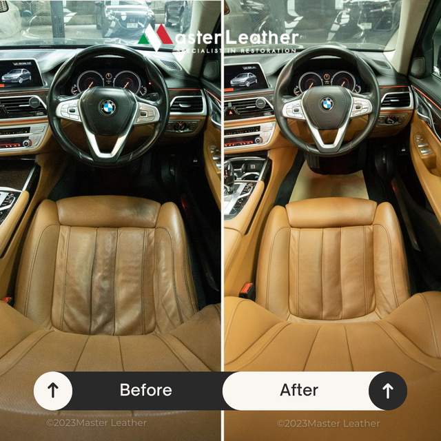 BMW leather seat restoration, before and after