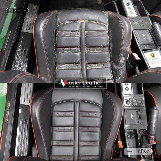 Ferrari seat leather restoration, before and after