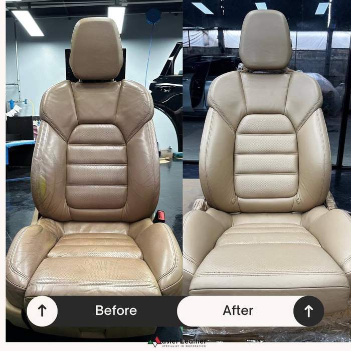 Porsche beige leather seat restoration