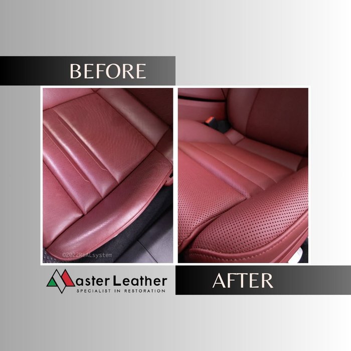 Porsche red leather seat restoration