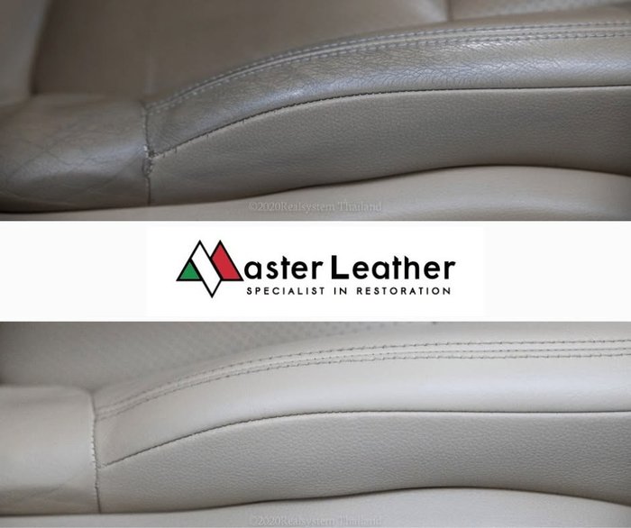 Leather seat restoration close up