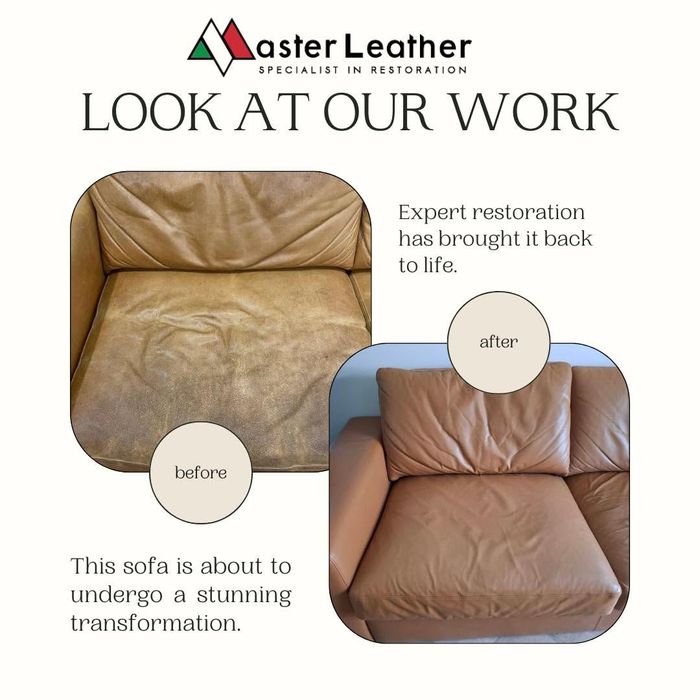 Tan leather sofa cushion restoration